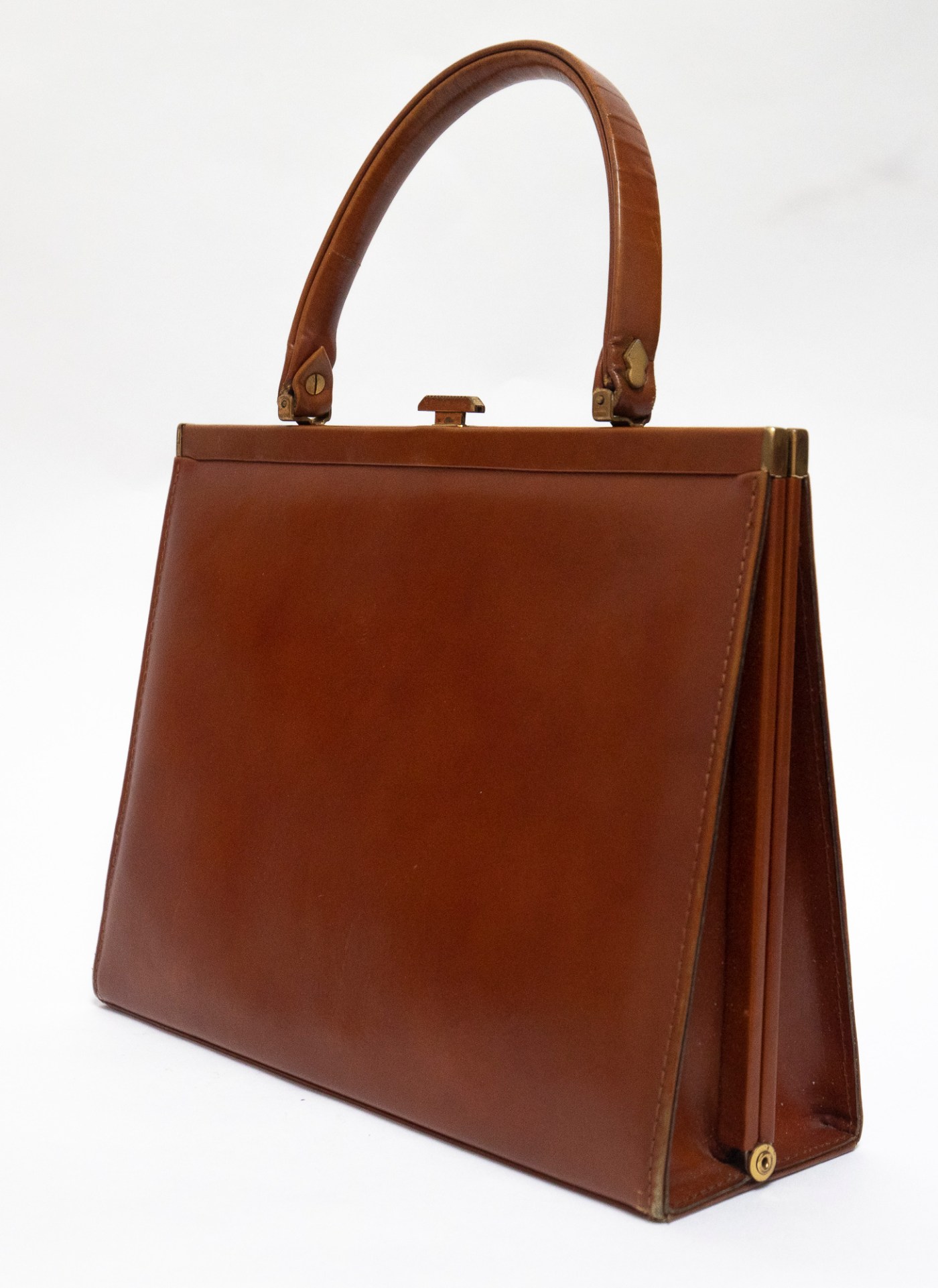 Handtas in bruin leer vintage 1950s Zumpolle