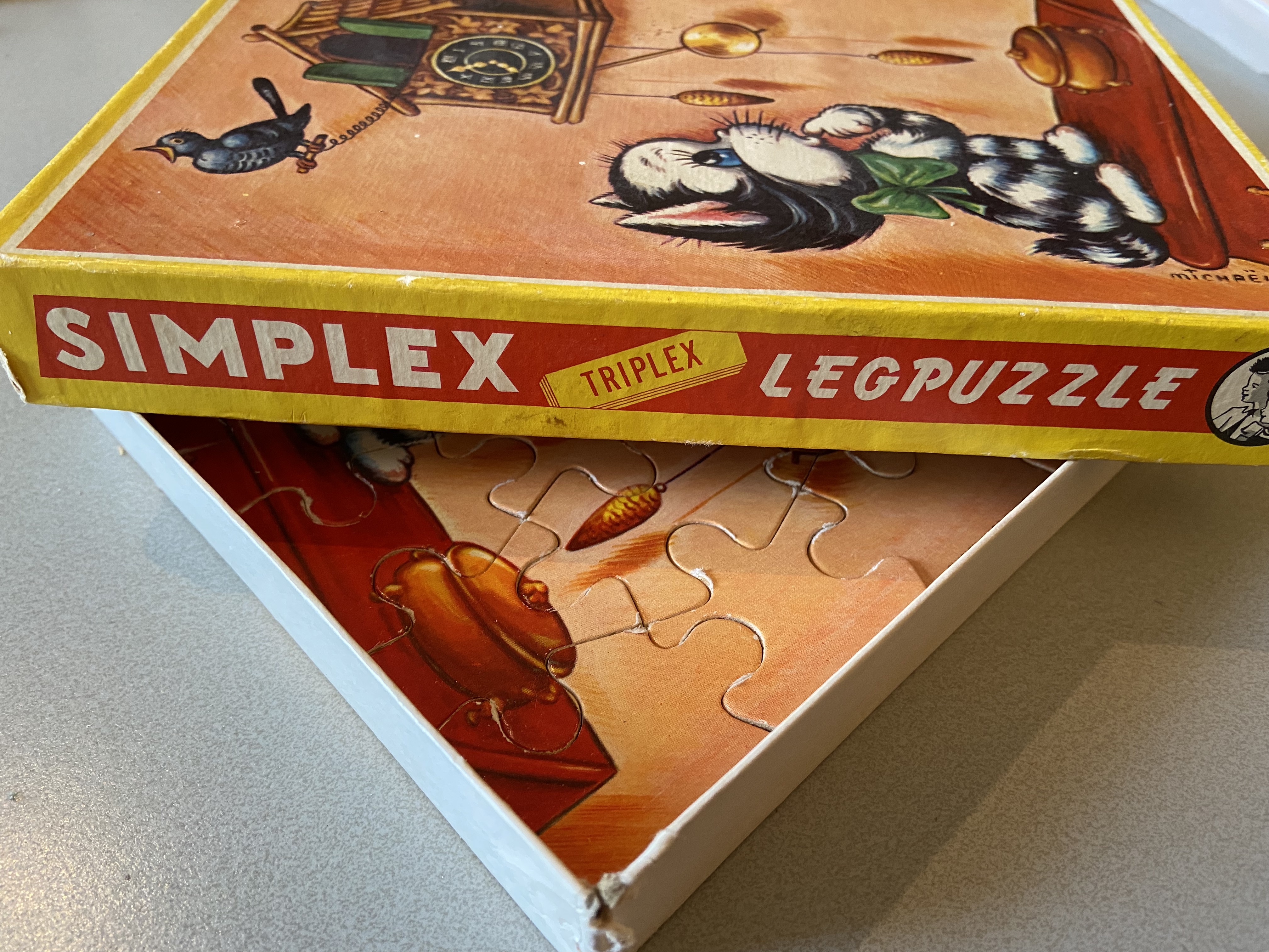 Simplex Legpuzzle Kitten en Klok Vintage