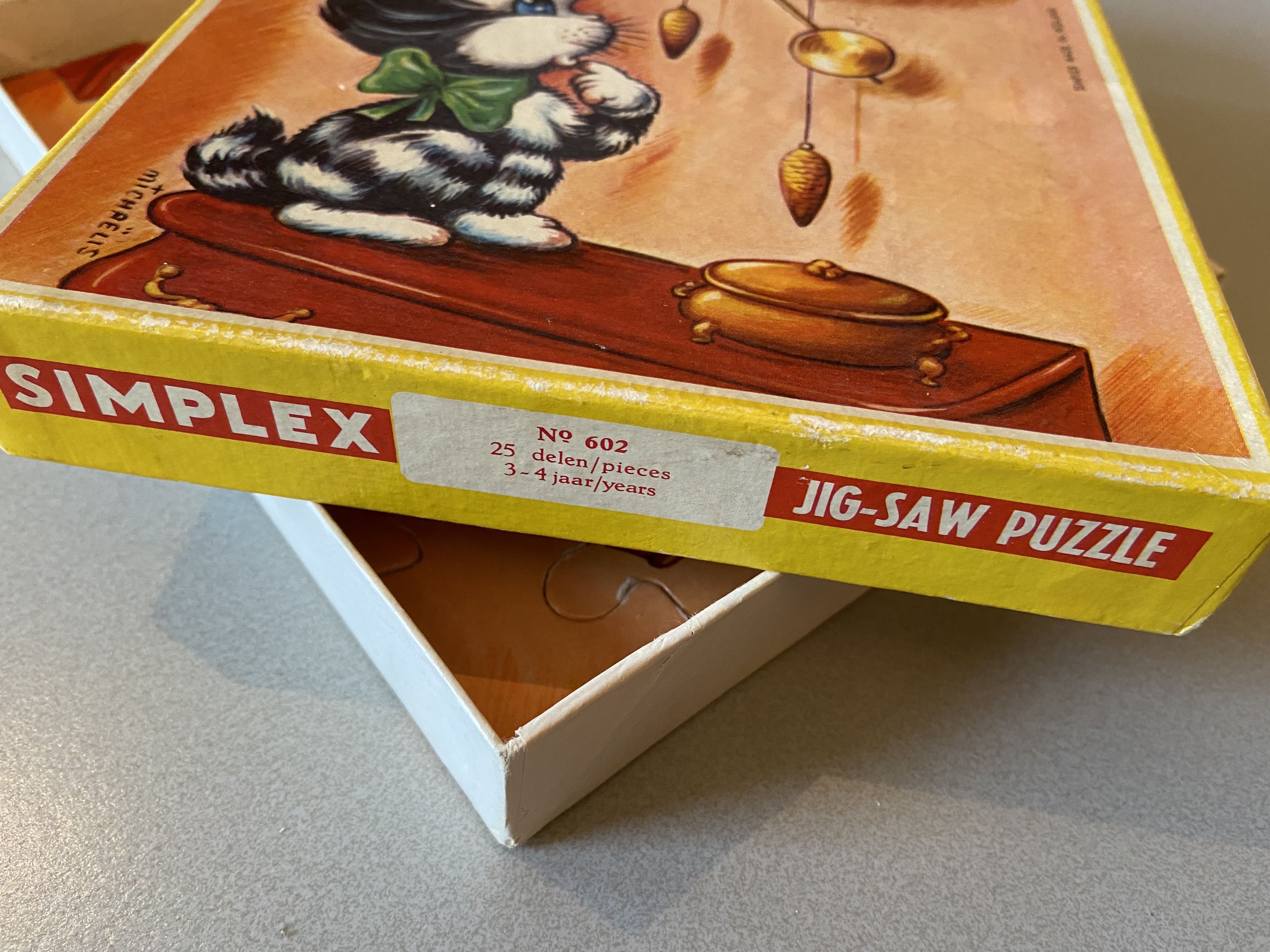 Simplex Legpuzzle Kitten en Klok Vintage