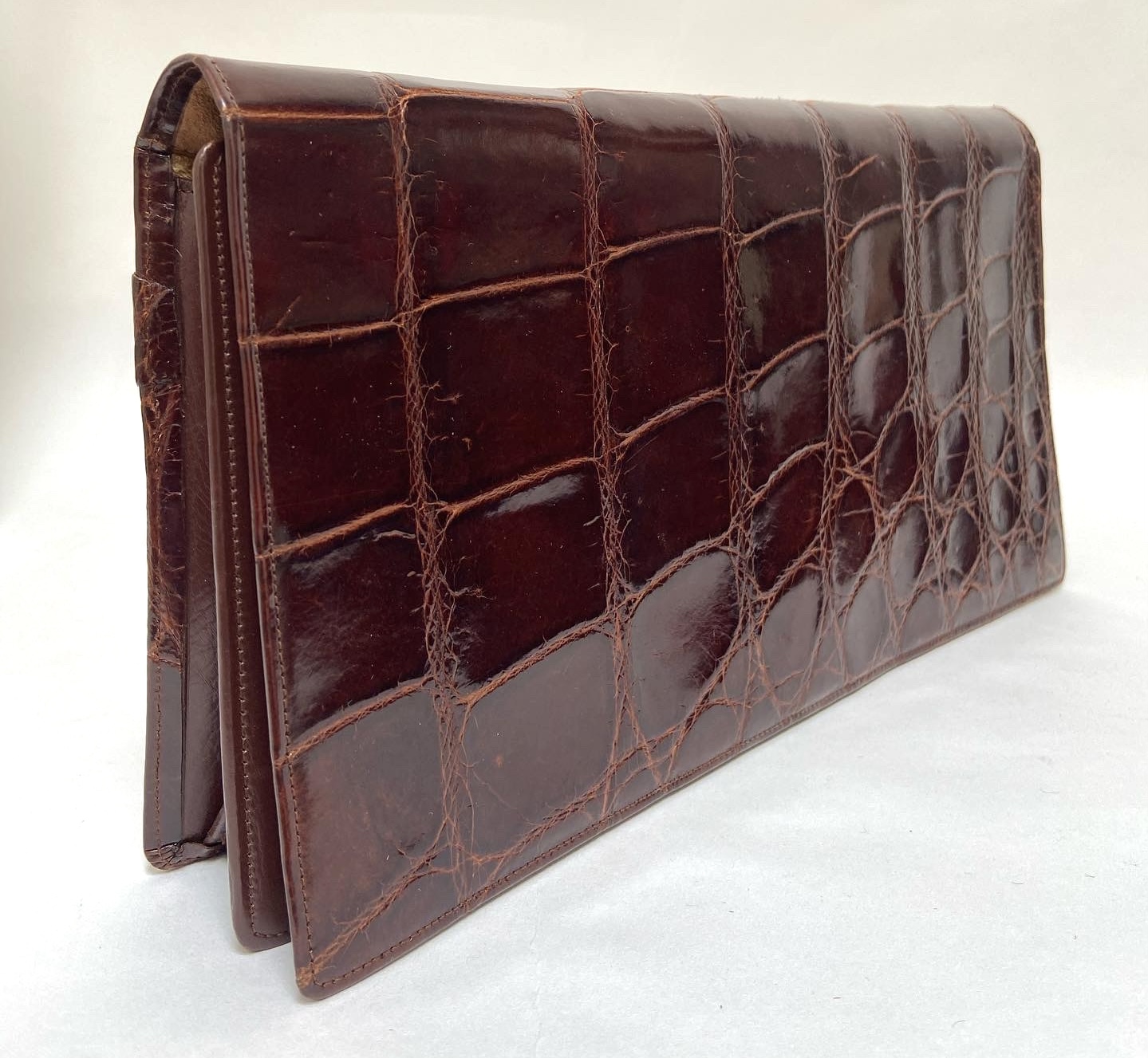 1930s enveloppe tas bruin reptiel preeg