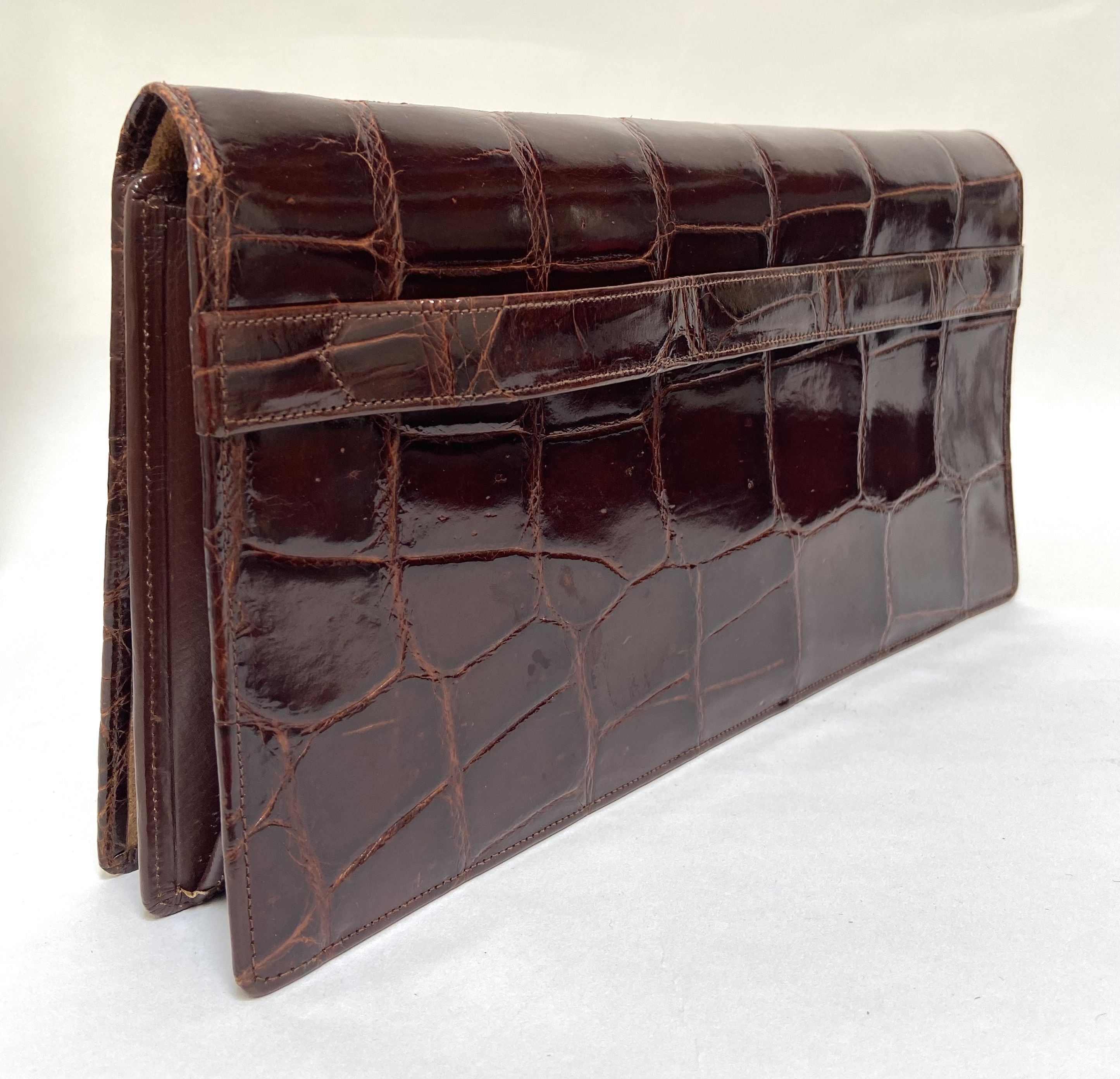 1930s enveloppe tas bruin reptiel preeg