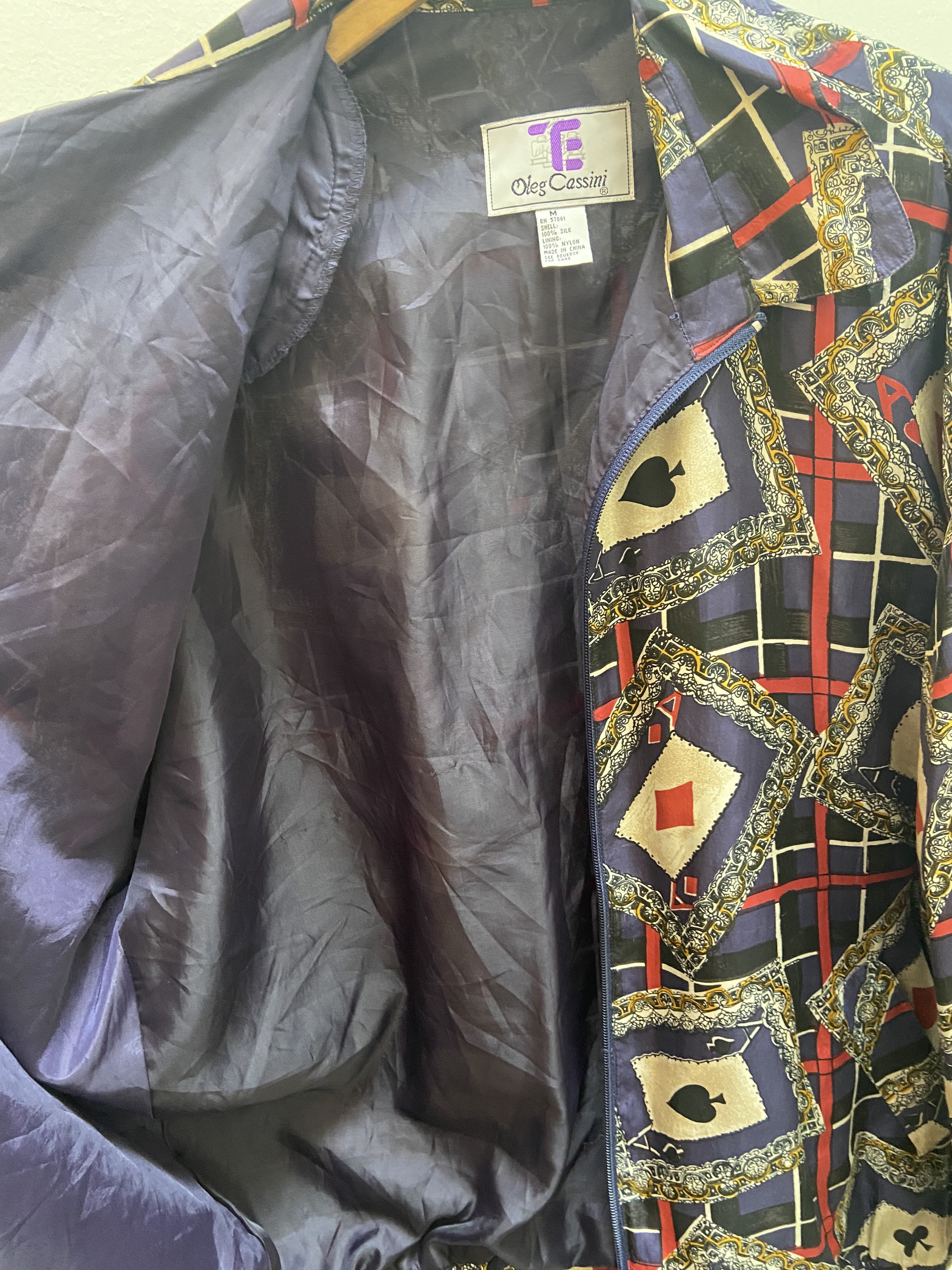 Zijde jasje met speelkaarten print van Oleg Cassini