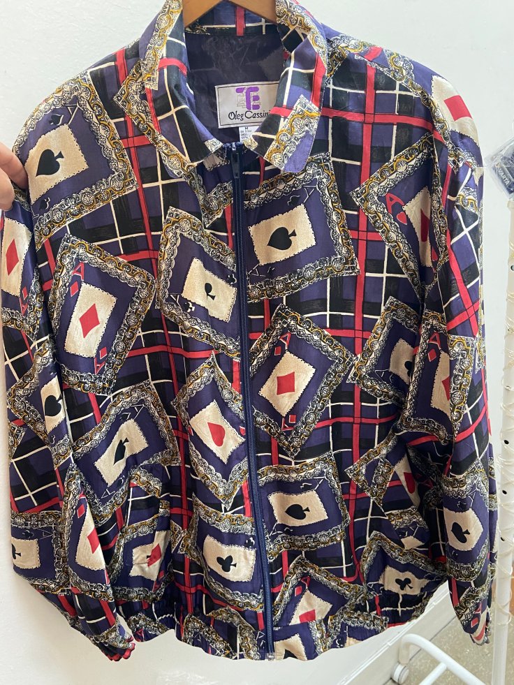 Zijde jasje met speelkaarten print van Oleg Cassini