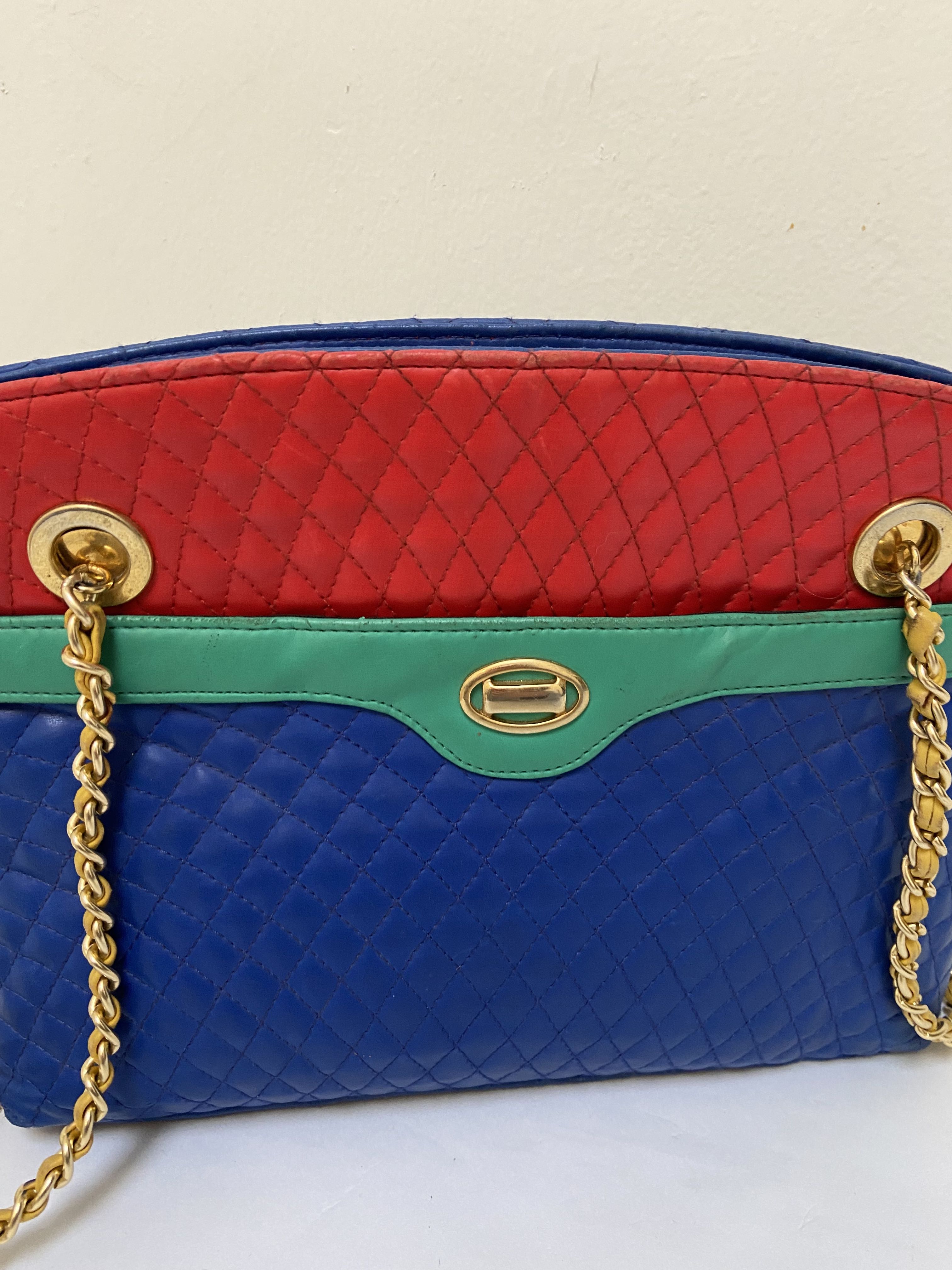 Schoudertas met chain Mondriaan doorgestikt