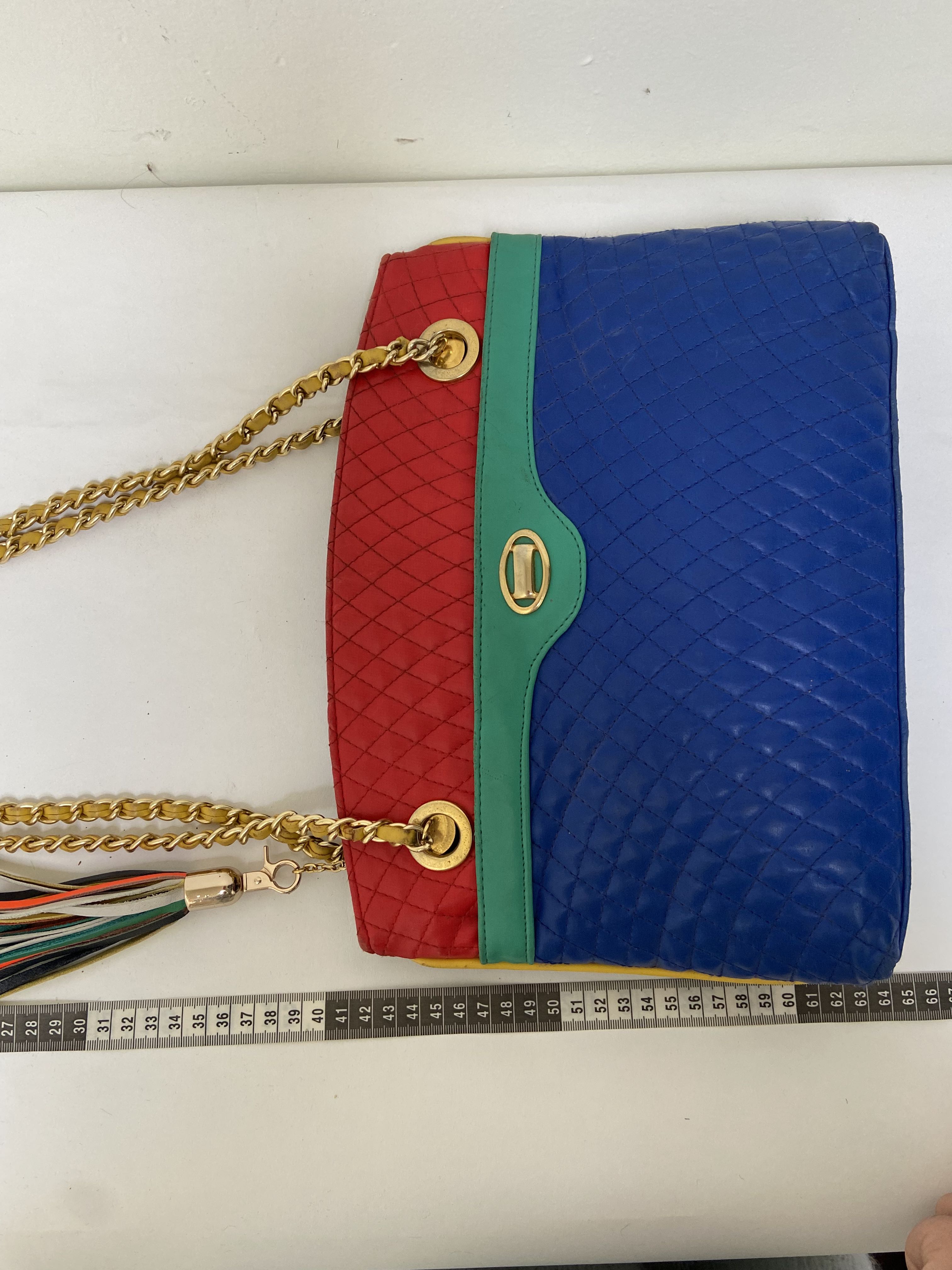 Schoudertas met chain Mondriaan doorgestikt