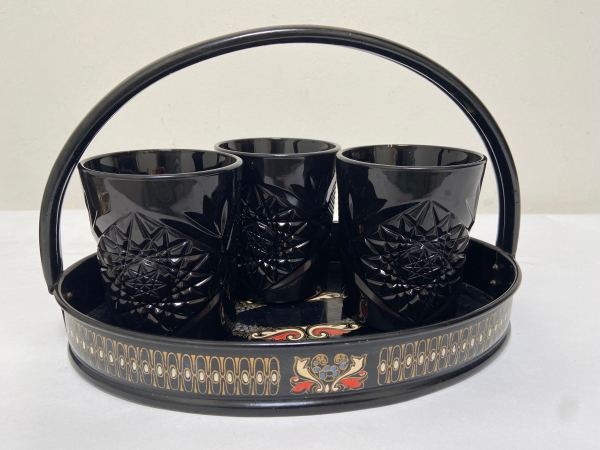 Toleware zwart metalen dienblad vintage jaren 30