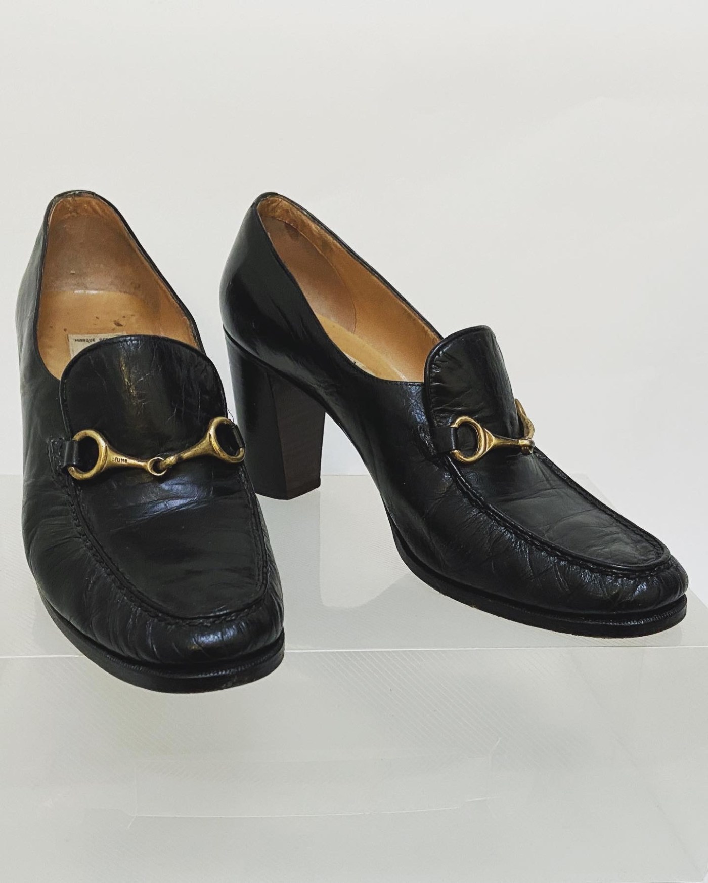 Céline horsebit schoenen met hak in zwart leer vintage uit de zeventiger jaren