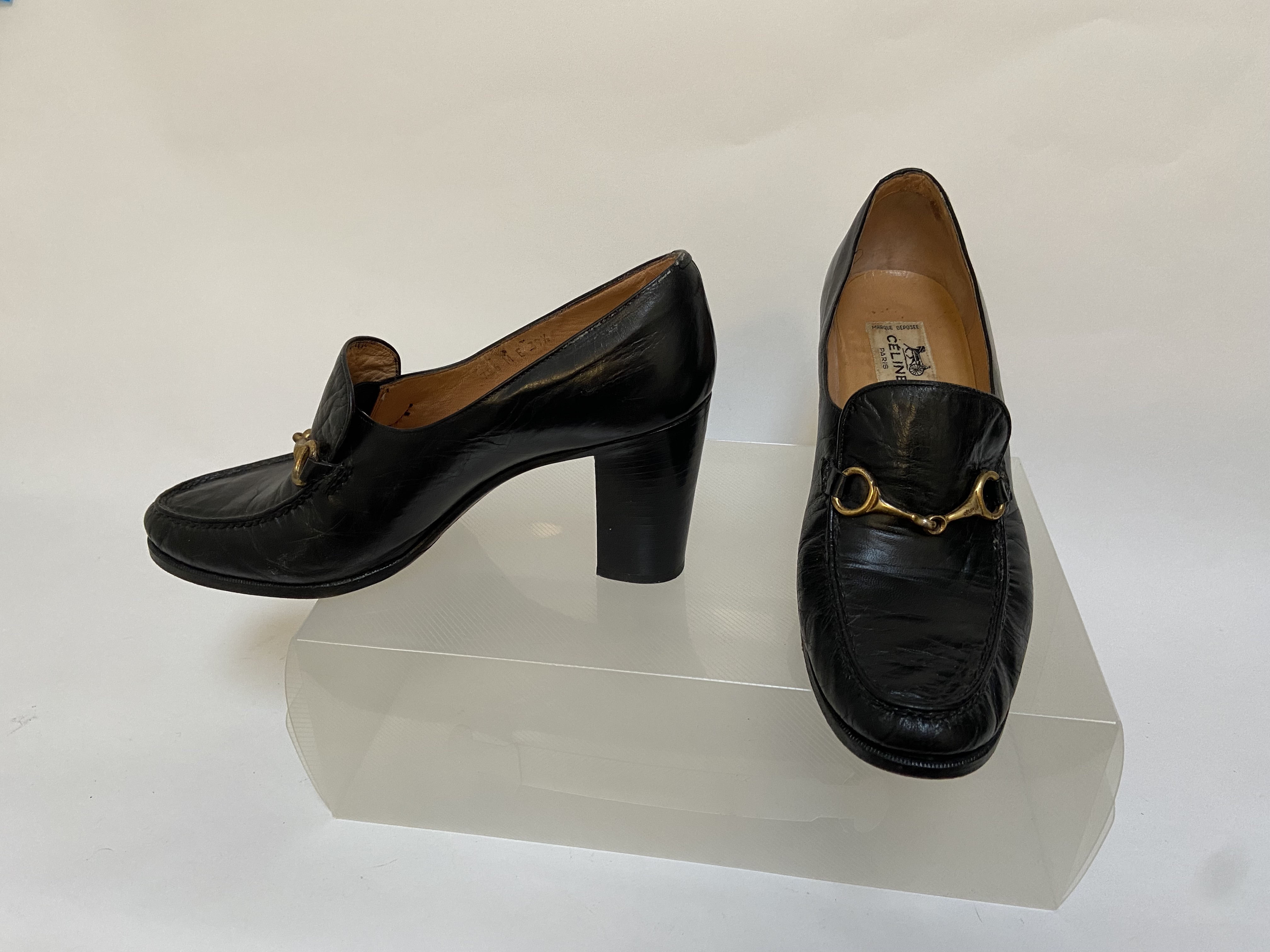 Céline horsebit schoenen met hak in zwart leer vintage uit de zeventiger jaren