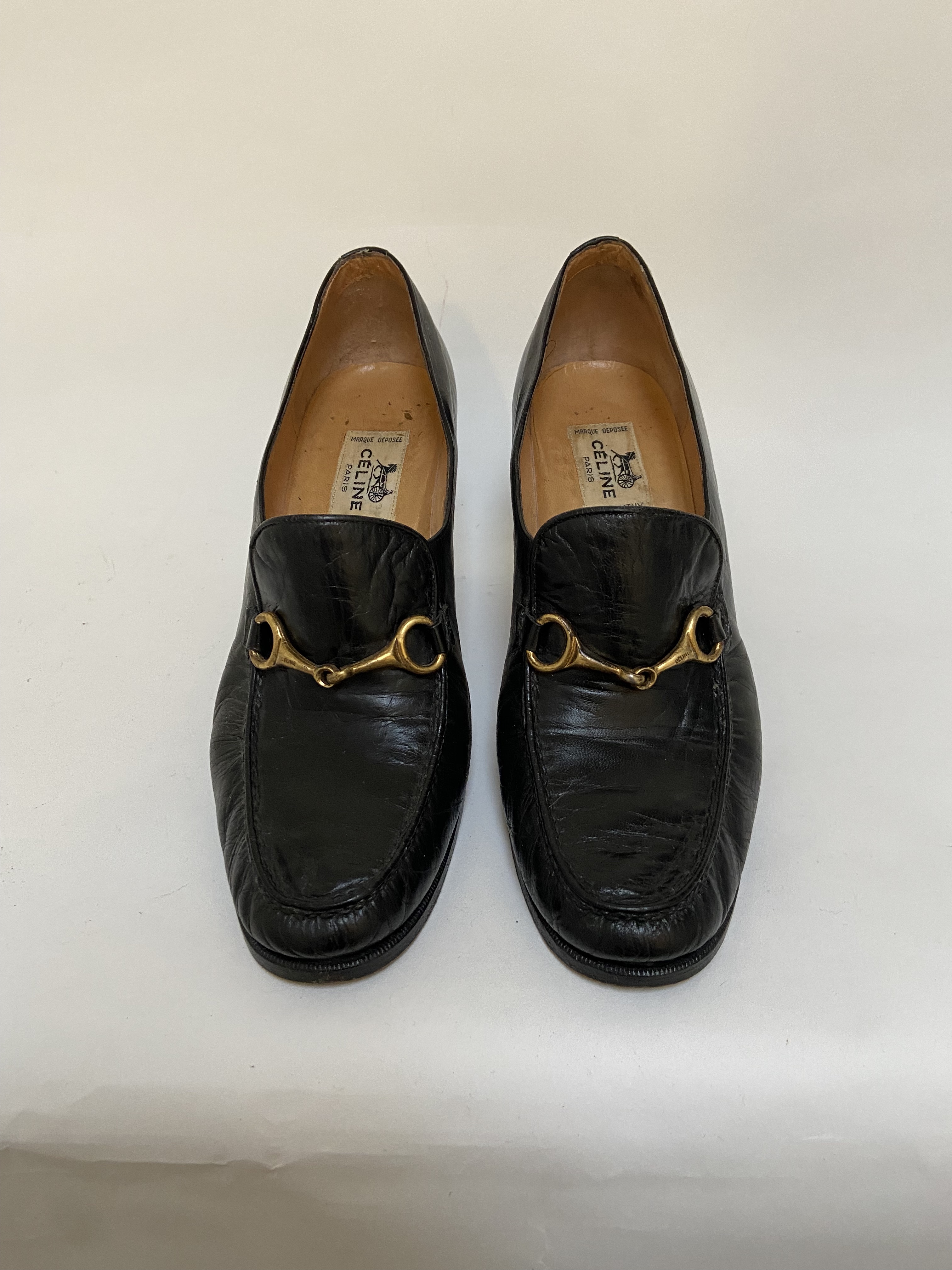Céline horsebit schoenen met hak in zwart leer vintage 1970s