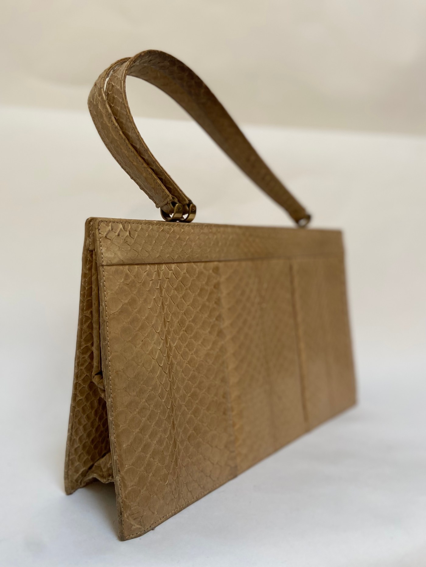 Vintage handtas in beige slangenleer Blok van Heijst Zumpolle