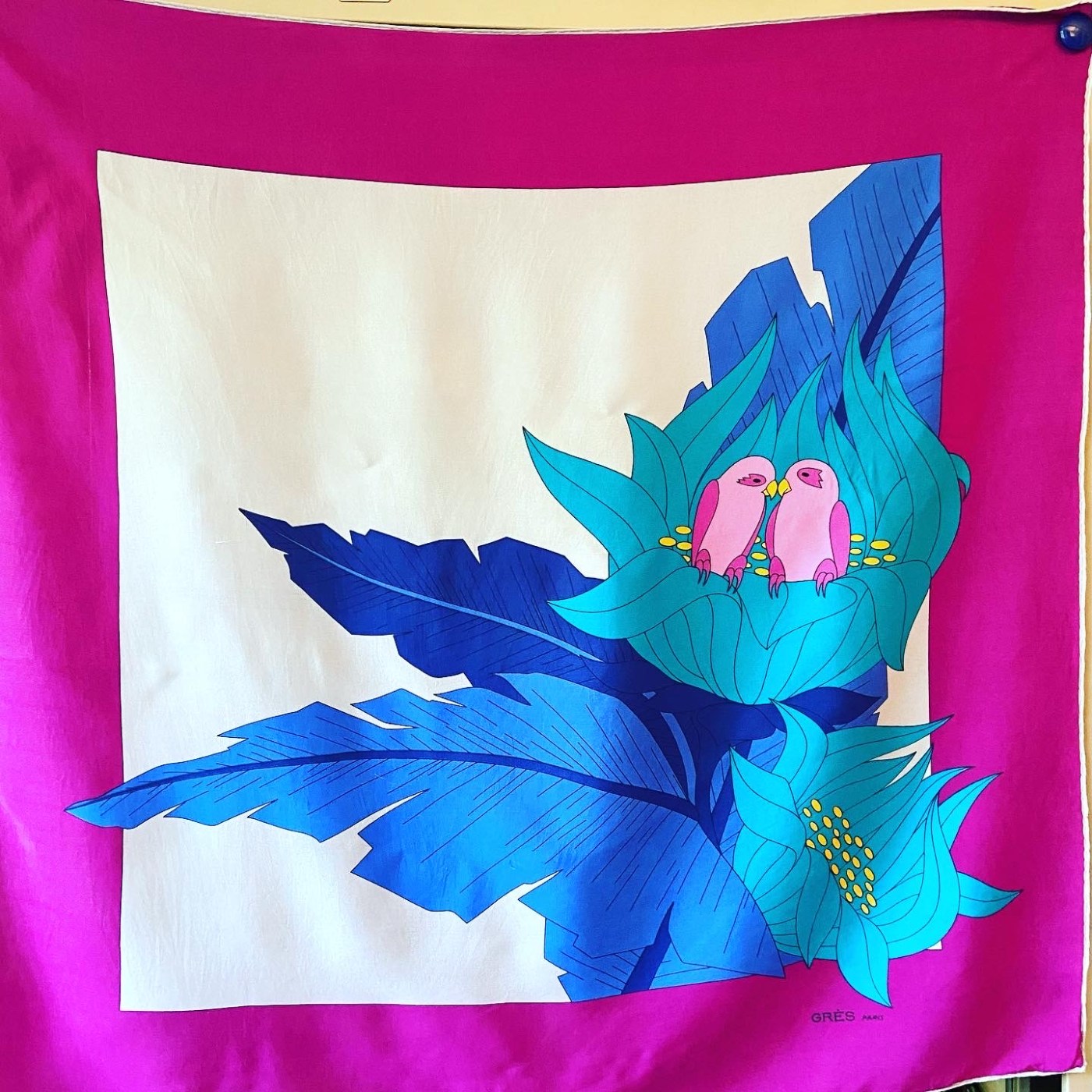 Grès Paris vintage zijde sjaal Lovebirds